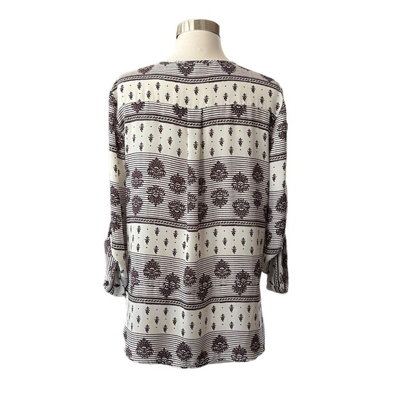 Collective Concepts Women's Long Sleeve Blouse S Damask Print Ivory Easy Care - Picture 5 of 8